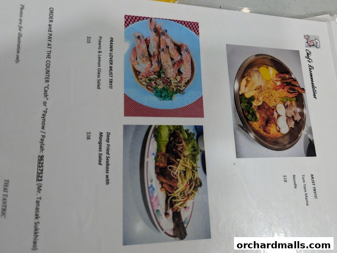 A menu page from Thai Tantric featuring recommended dishes with images and prices.