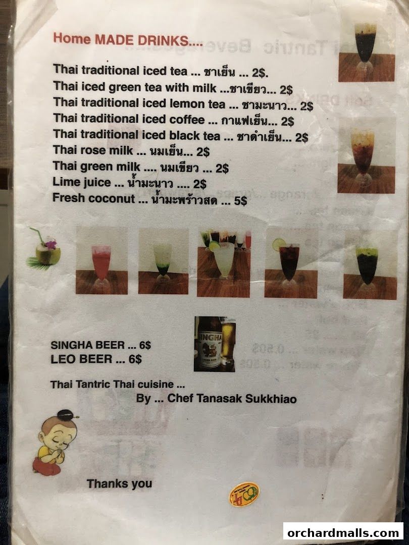 A menu for Thai Tantric Authentic Thai Cuisine featuring homemade drinks and beers.