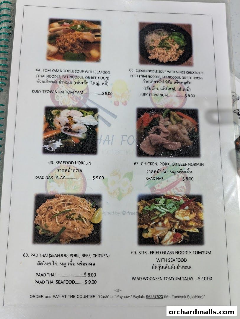 A menu page from Thai Tantric Authentic Thai Cuisine featuring various noodle and stir-fried dishes.