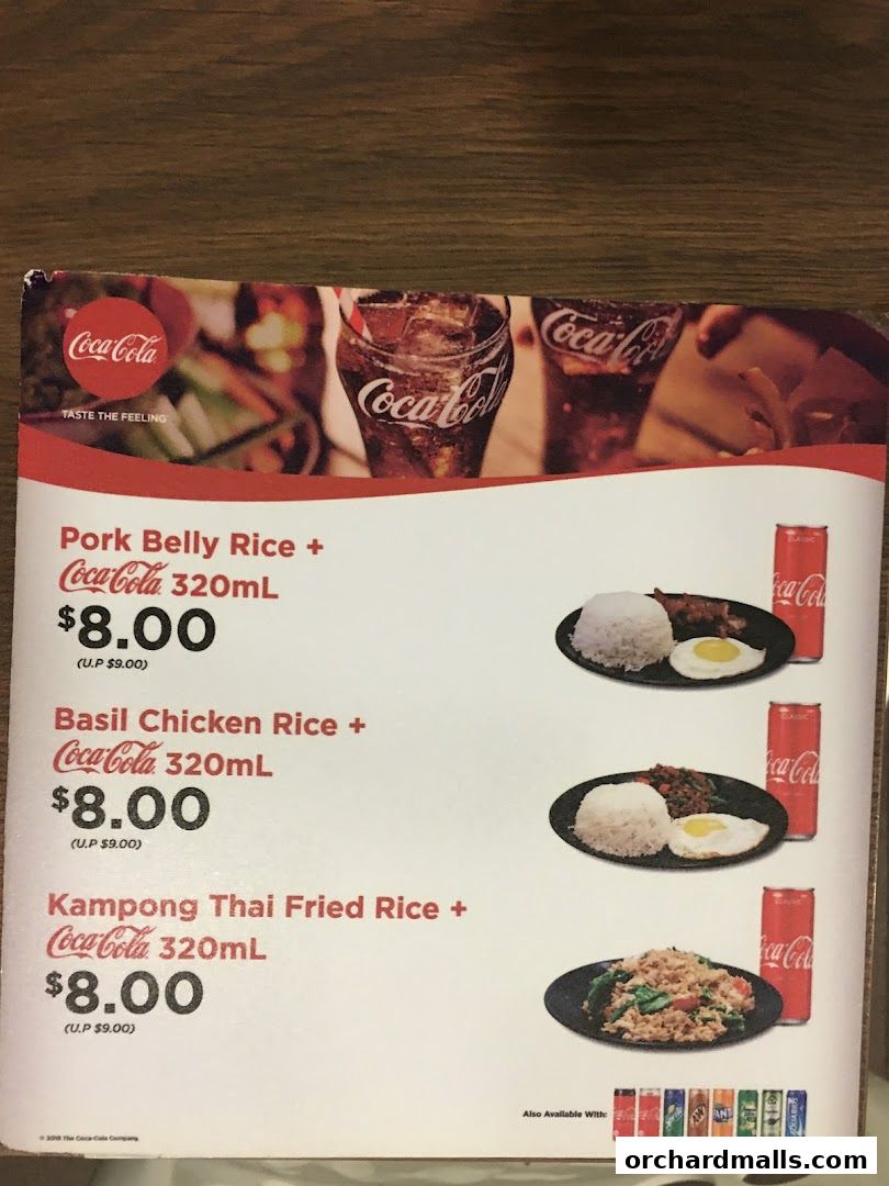 A menu from Thai Tantric Authentic Thai Cuisine featuring rice dishes with Coca-Cola.