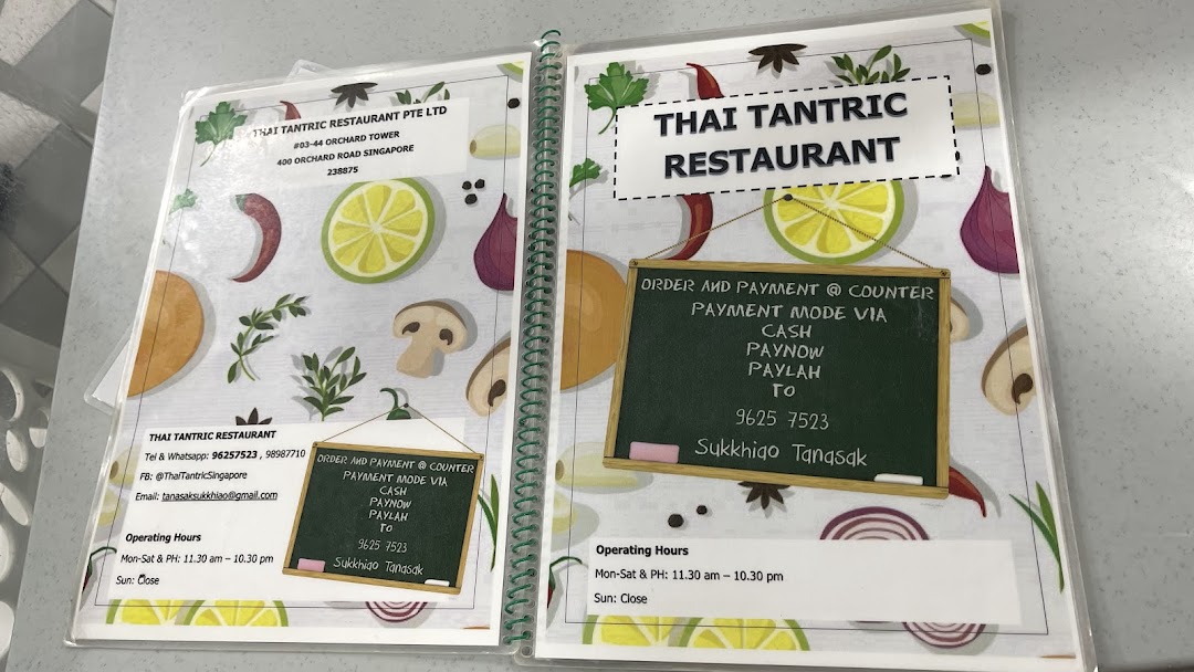 Menu page for Thai Tantric Authentic Thai Cuisine