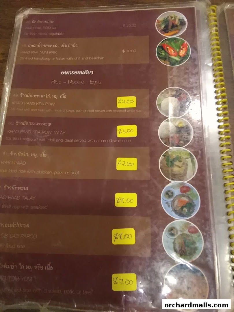 A menu page from Thai Tantric Authentic Thai Cuisine featuring various rice, noodle, and egg dishes.