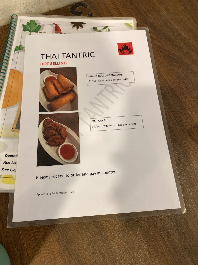 Menu page for Thai Tantric Authentic Thai Cuisine