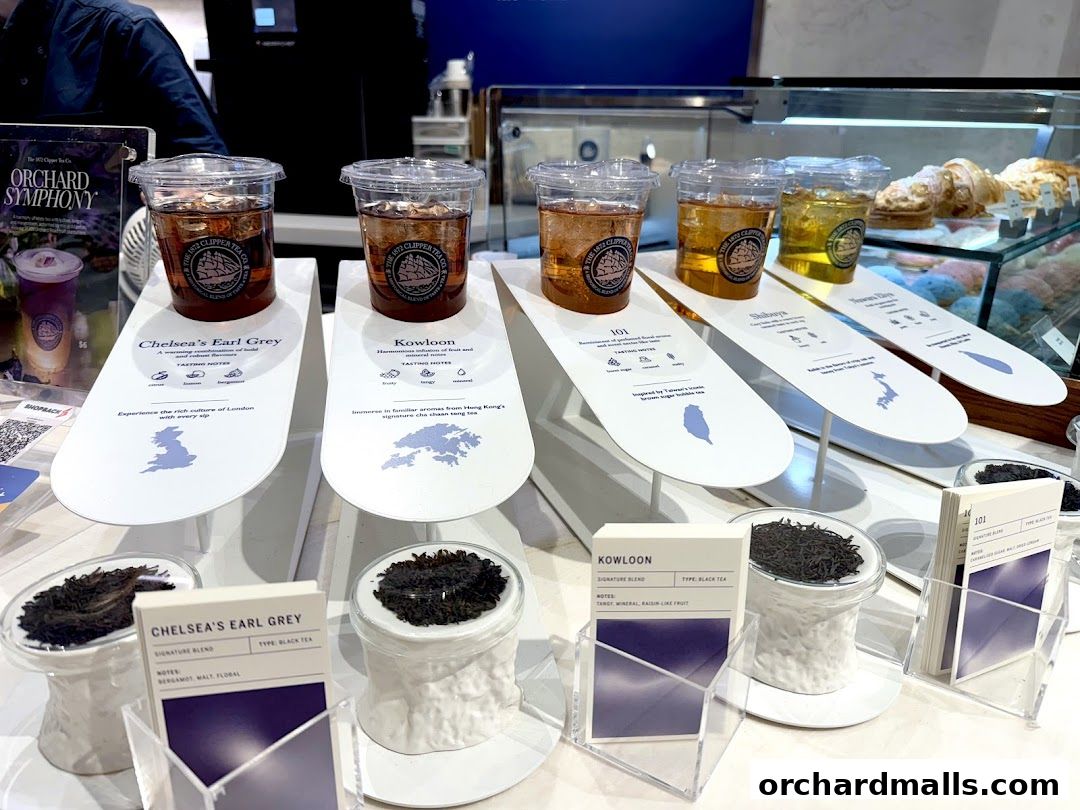 A display of iced teas and tea leaves from The 1872 Clipper Tea Co.