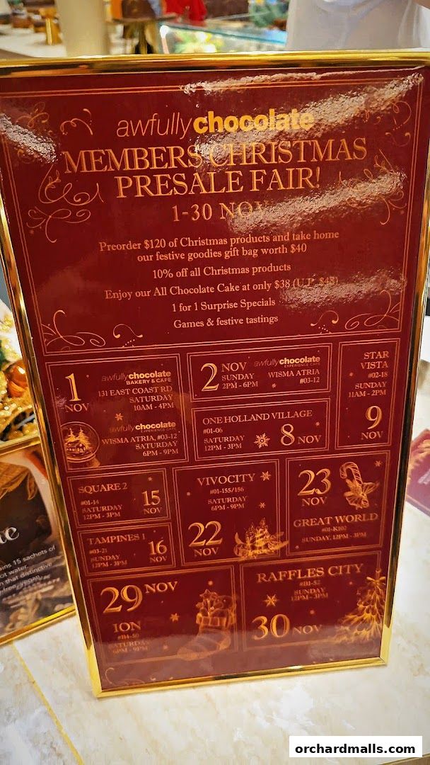 Menu page for The Awfully Chocolate Experience Cafe Wisma Atria