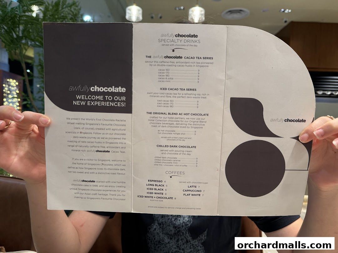 Menu page for The Awfully Chocolate Experience Cafe Wisma Atria