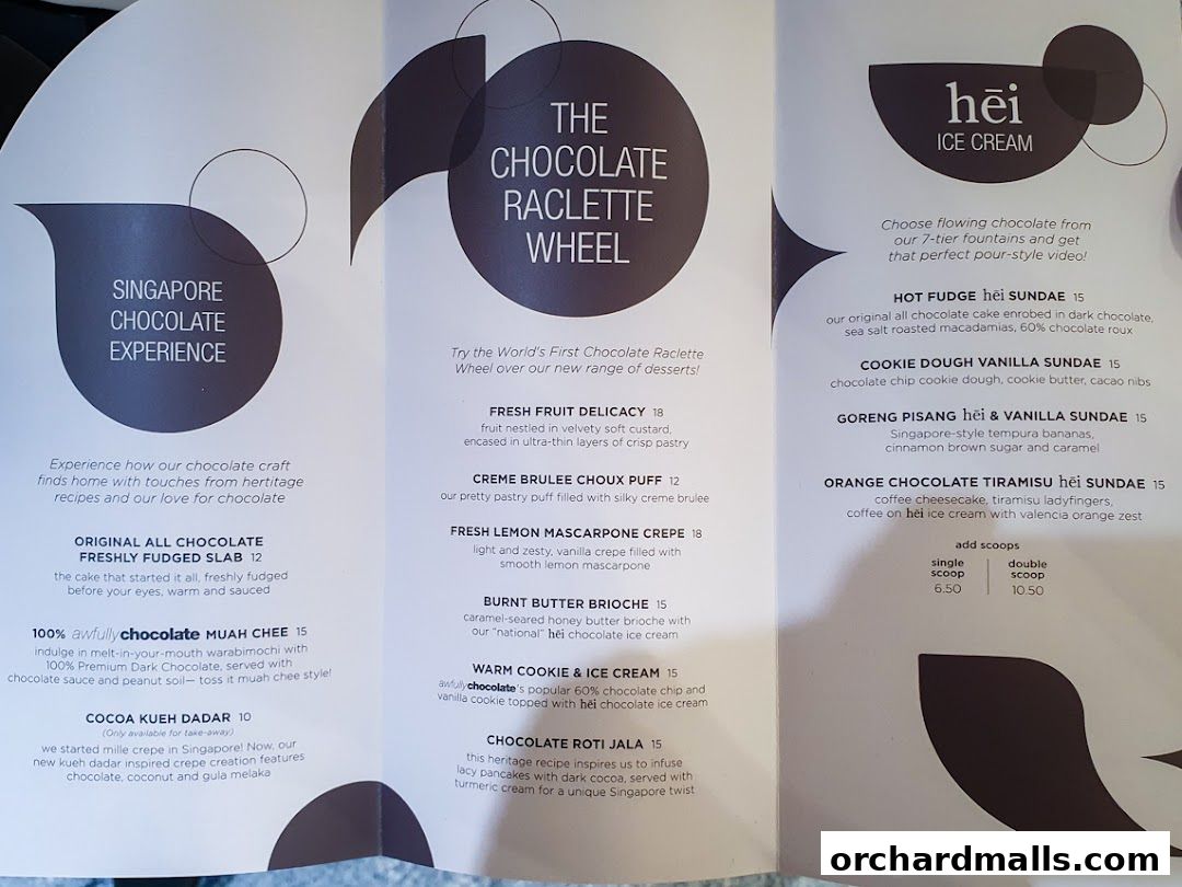 Menu page for The Awfully Chocolate Experience Cafe Wisma Atria