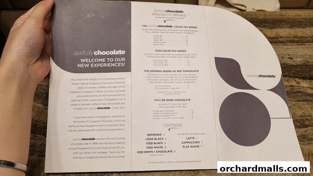Menu page for The Awfully Chocolate Experience Cafe Wisma Atria