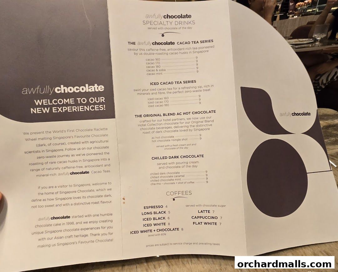 Menu page for The Awfully Chocolate Experience Cafe Wisma Atria