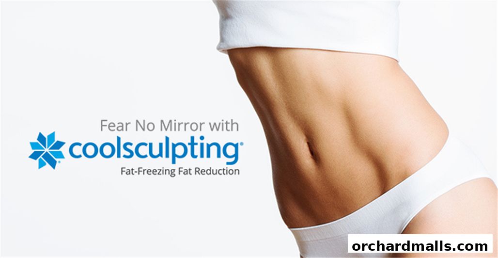 A person's toned midsection is shown with the CoolSculpting logo and tagline.