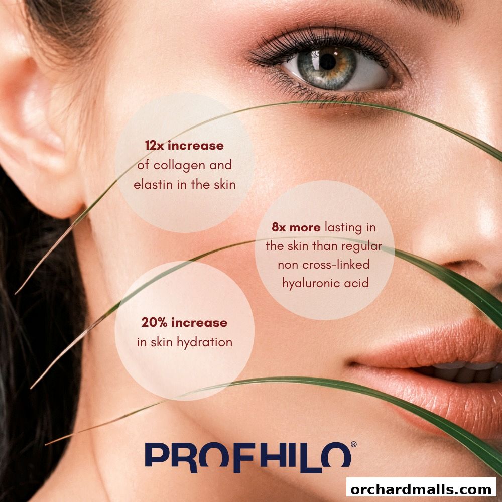 Close-up of a woman's face highlighting skin benefits of Profhilo.