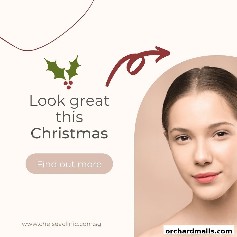 A promotional image for The Chelsea Clinic, featuring a woman's face and Christmas-themed text.