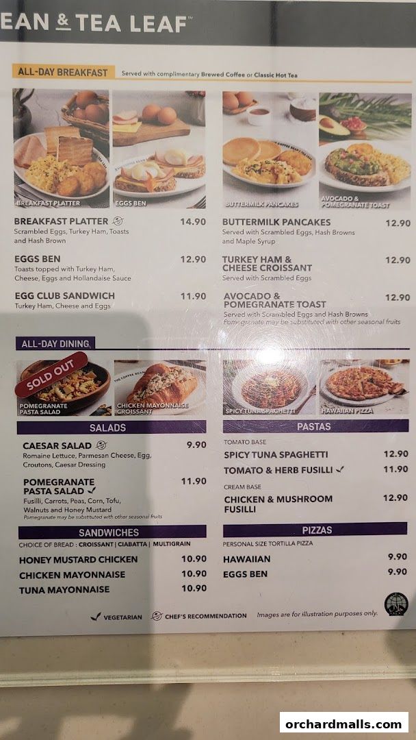 Menu page for The Coffee Bean  Tea Leaf