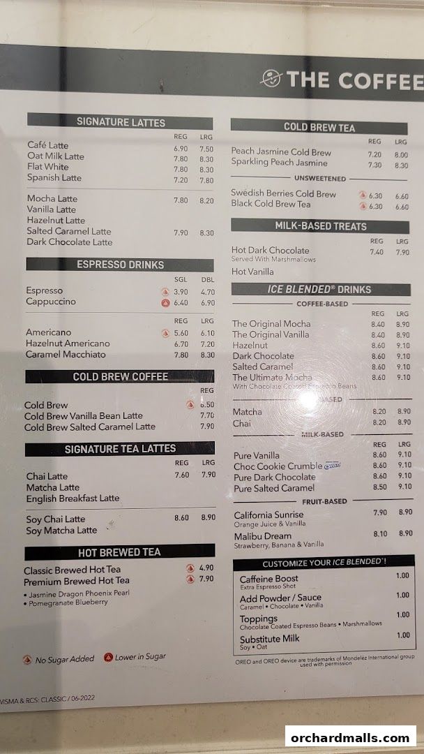 Menu page for The Coffee Bean  Tea Leaf