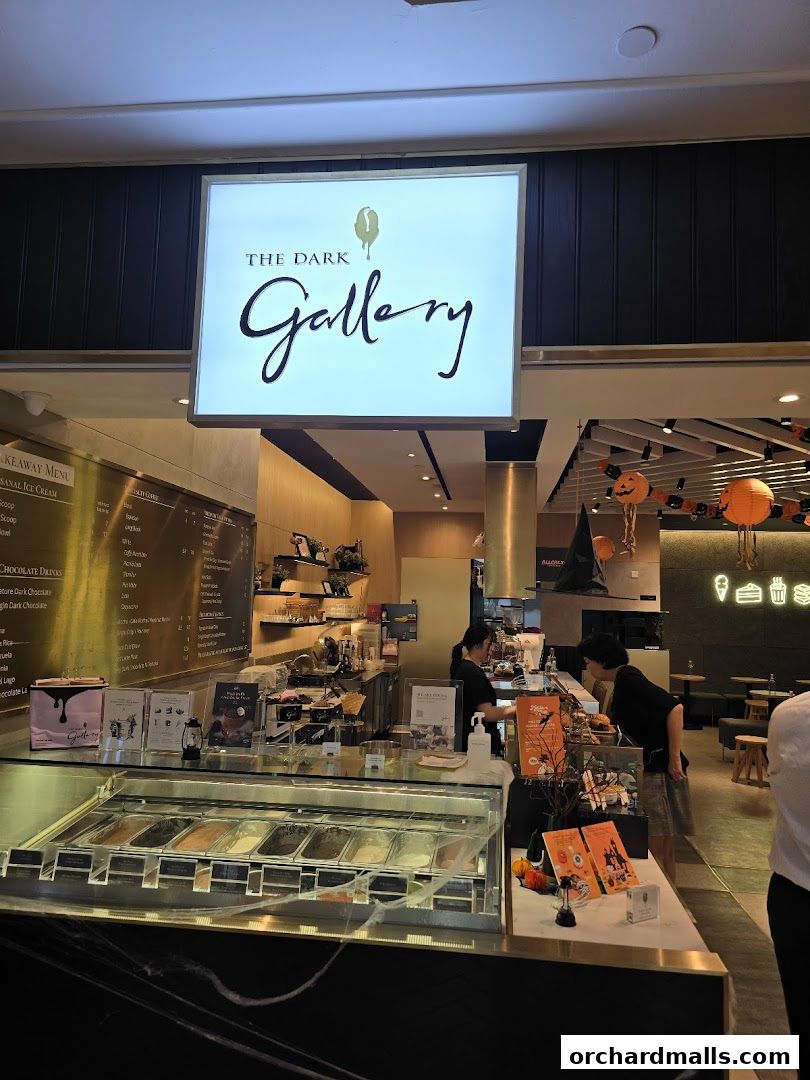 The Dark Gallery shop front with ice cream display and menu board.