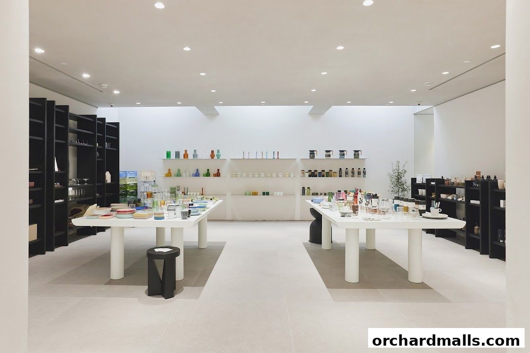 Interior view of The Editors Market showcasing curated home goods and decor on display tables.