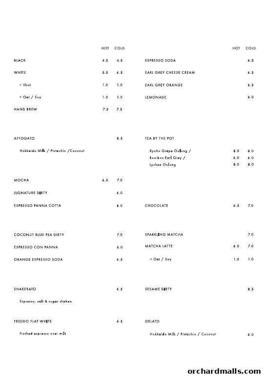 A menu from The Editors Market featuring hot and cold beverages, teas, and gelato.