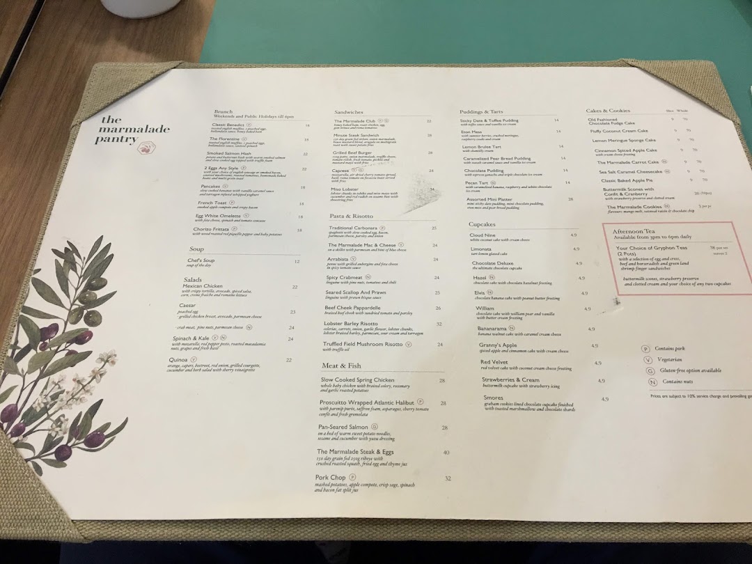 Menu page for The Marmalade Pantry - Cafe Bistro  ION Orchard
