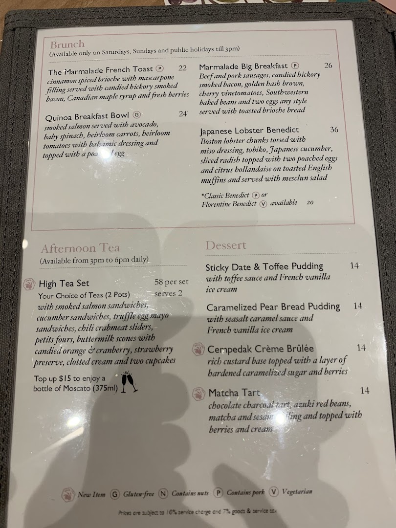 Menu page for The Marmalade Pantry - Cafe Bistro  ION Orchard