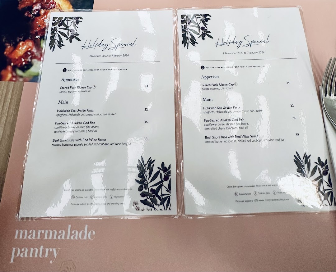 Menu page for The Marmalade Pantry - Cafe Bistro  ION Orchard