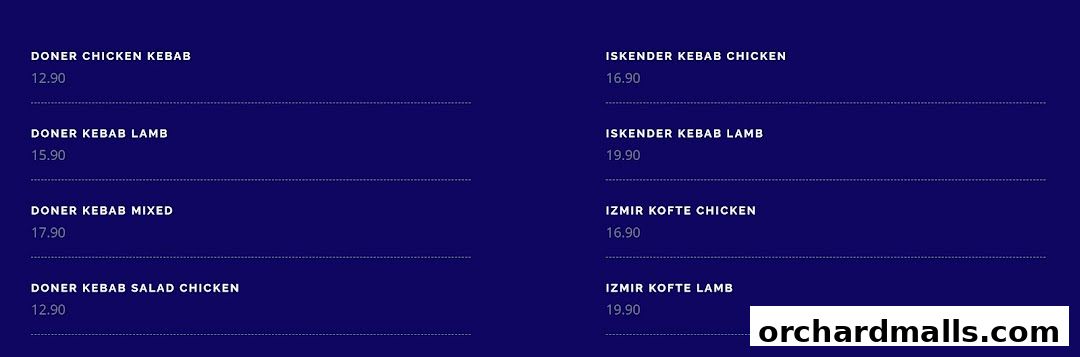 Menu page for The Mediterranean Deli Turk