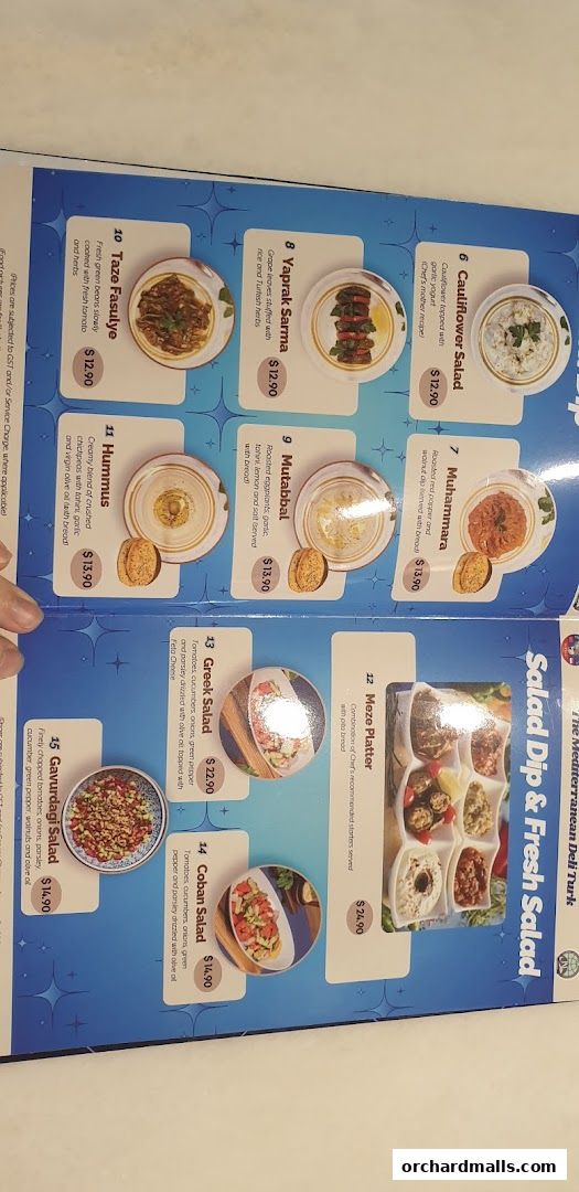 Menu page for The Mediterranean Deli Turk