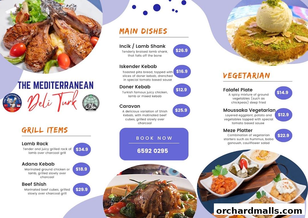 Menu page for The Mediterranean Deli Turk