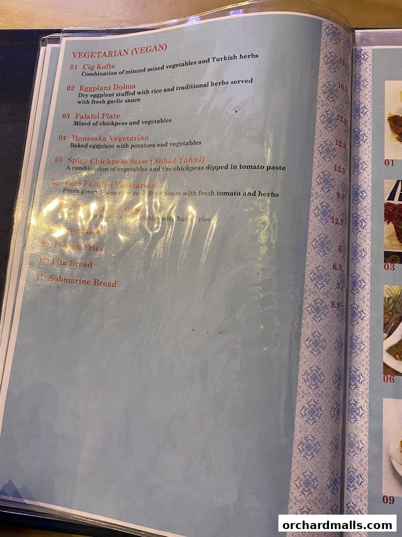 Menu page for The Mediterranean Deli Turk