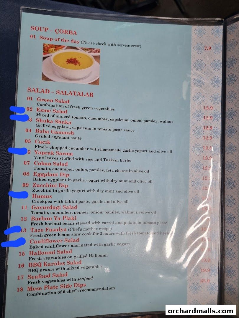 Menu page for The Mediterranean Deli Turk