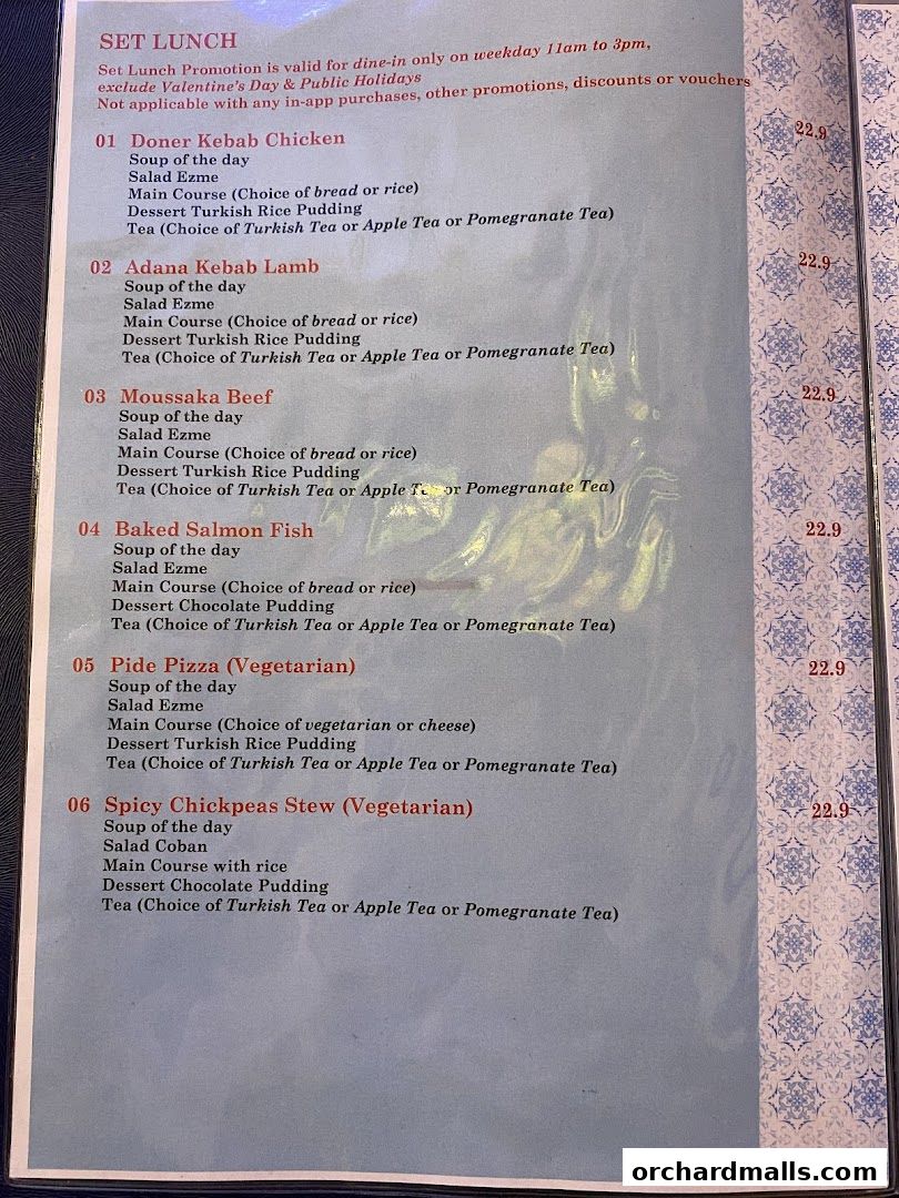 Menu page for The Mediterranean Deli Turk