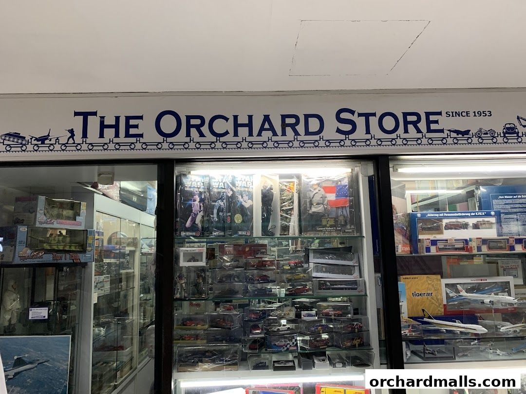 The Orchard Store, a shop selling model vehicles and figures, with a vintage sign.