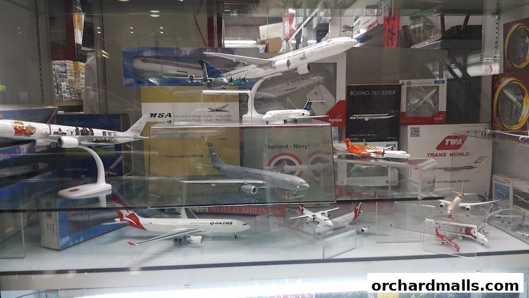 A display case filled with various model airplanes from different airlines.