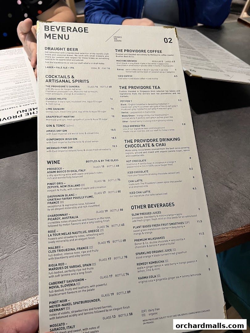 Menu page for The Providore - Mandarin Gallery