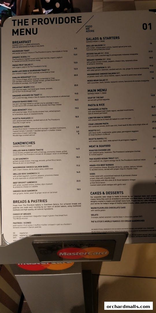 Menu page for The Providore - Mandarin Gallery