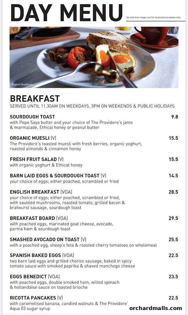 Menu page for The Providore - Mandarin Gallery