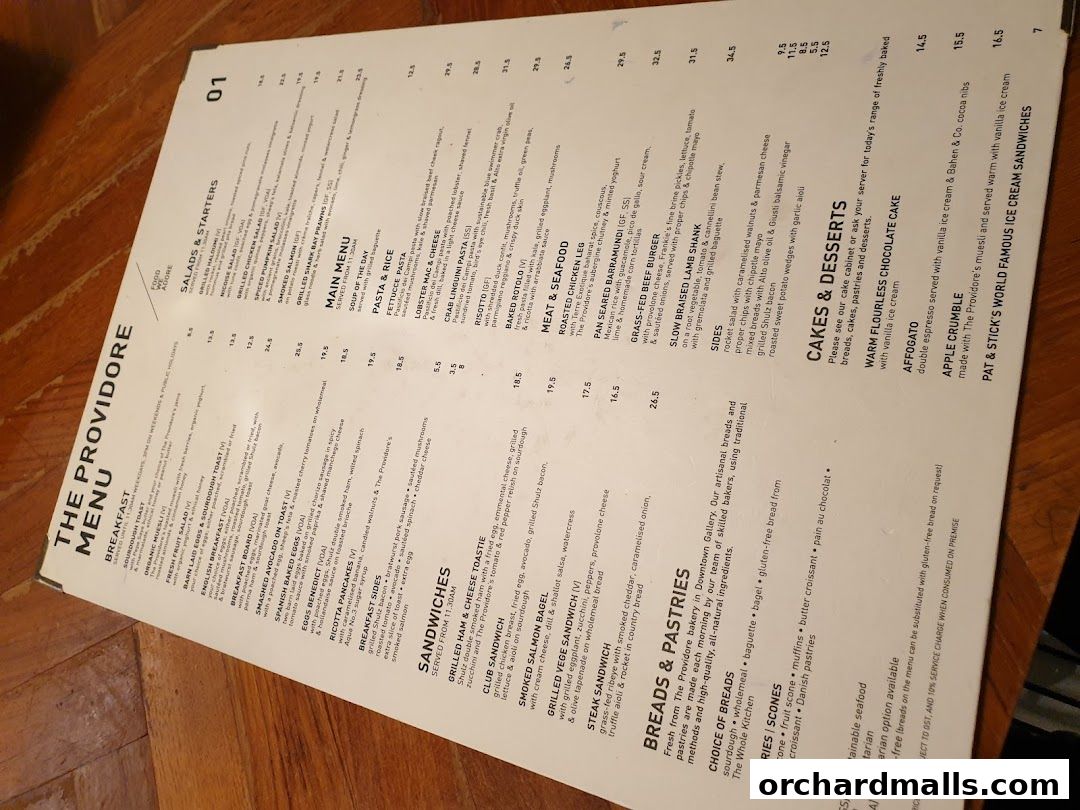 Menu page for The Providore - Mandarin Gallery