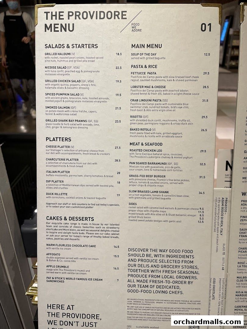 Menu page for The Providore - Mandarin Gallery