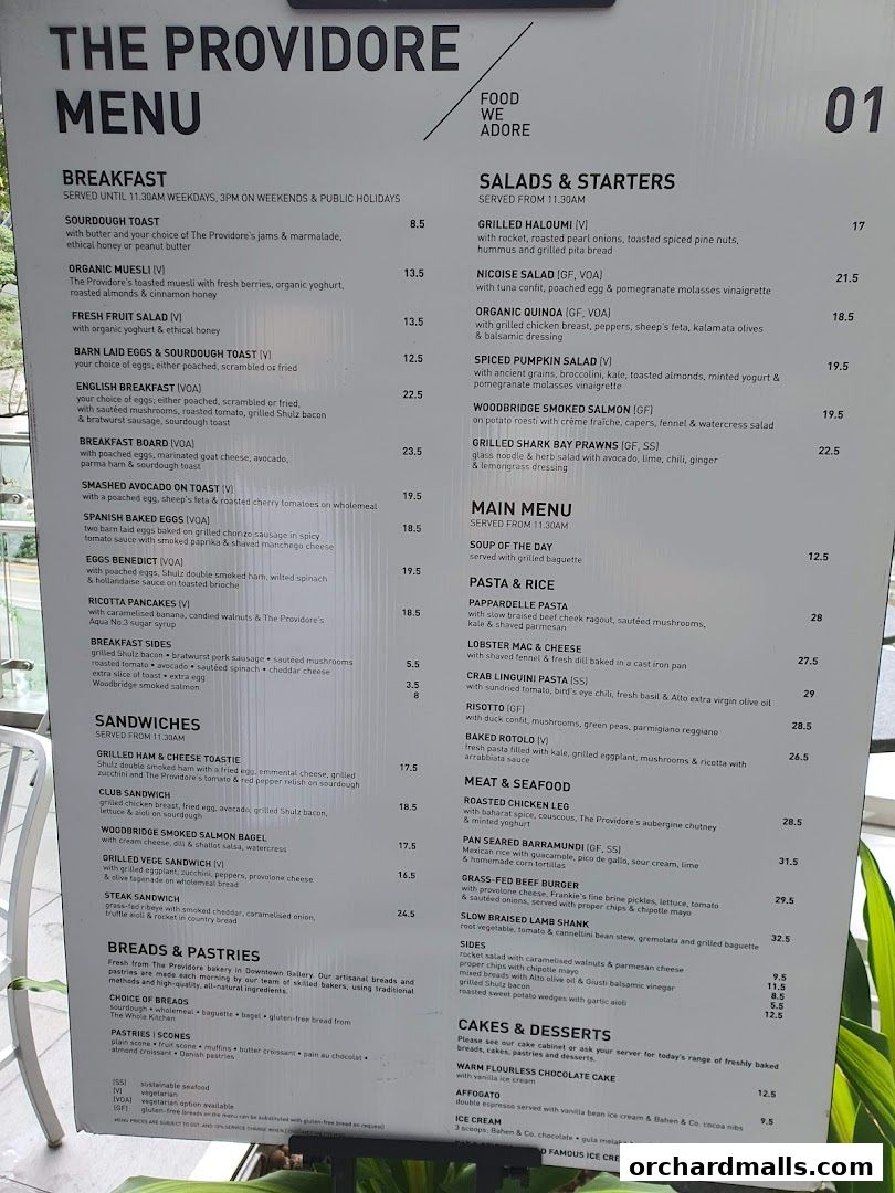 Menu page for The Providore - Mandarin Gallery