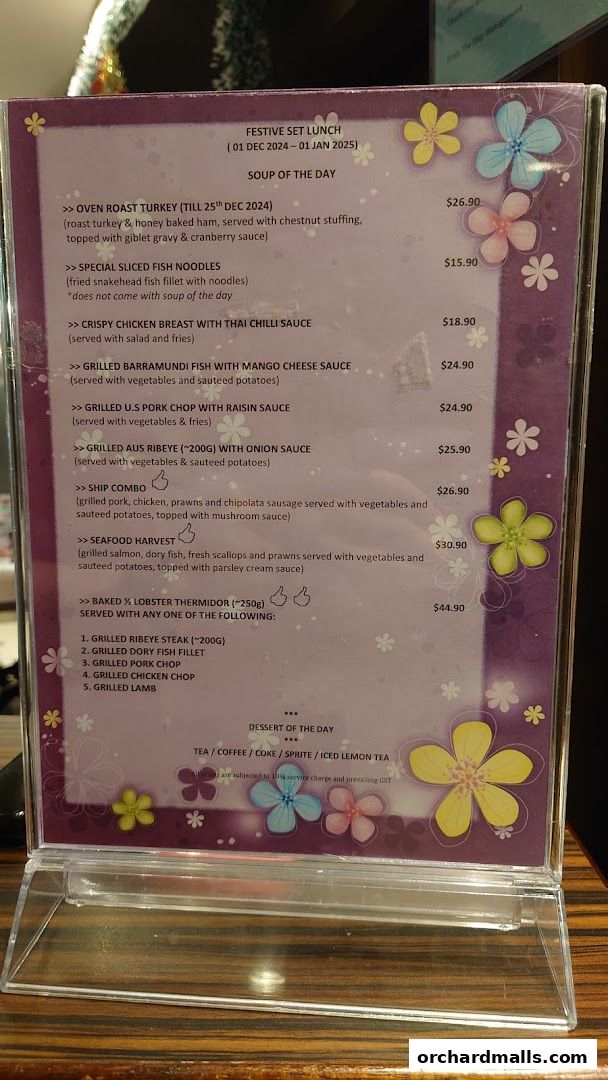 Menu page for The Ship Restaurant  Shaw Centre