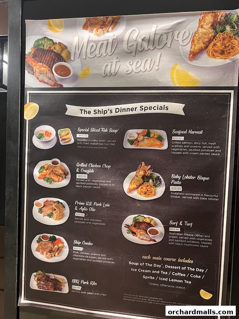 Menu page for The Ship Restaurant  Shaw Centre