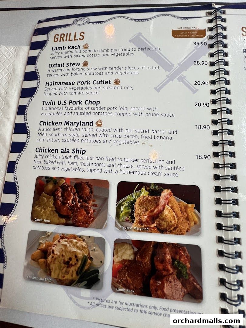 Menu page for The Ship Restaurant  Shaw Centre