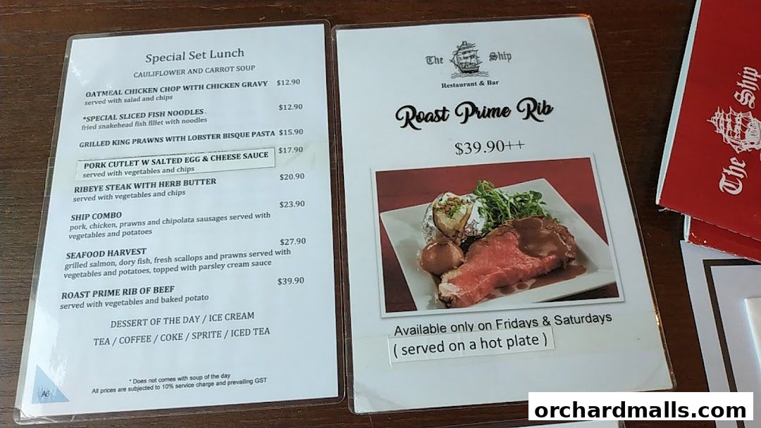 Menu page for The Ship Restaurant  Shaw Centre