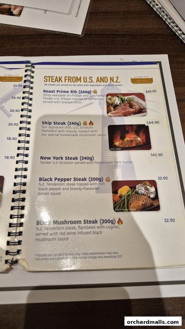 Menu page for The Ship Restaurant  Shaw Centre