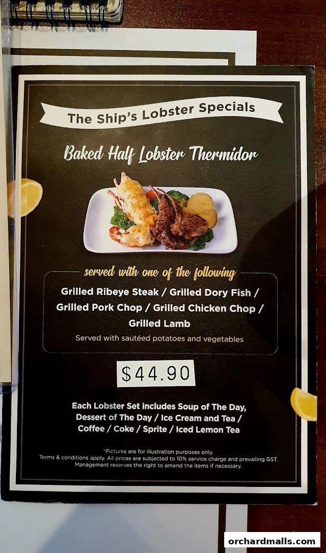 Menu page for The Ship Restaurant  Shaw Centre