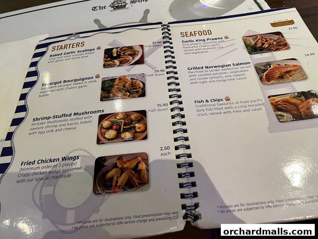 Menu page for The Ship Restaurant  Shaw Centre