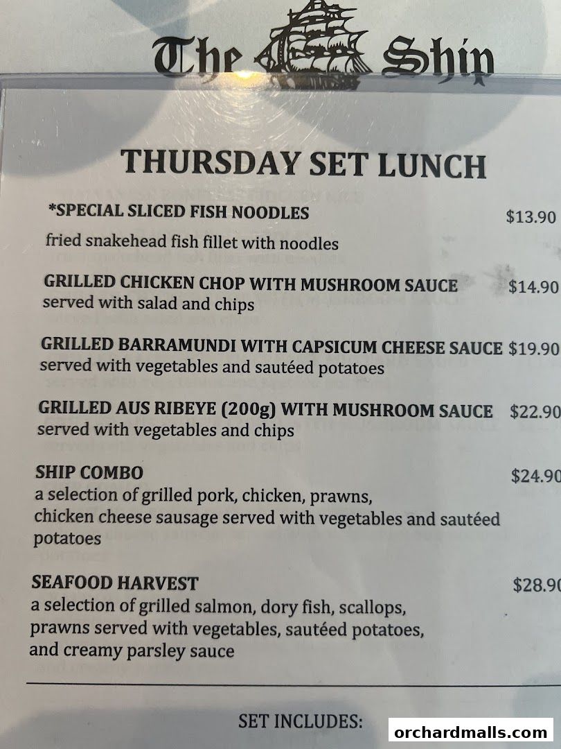Menu page for The Ship Restaurant  Shaw Centre