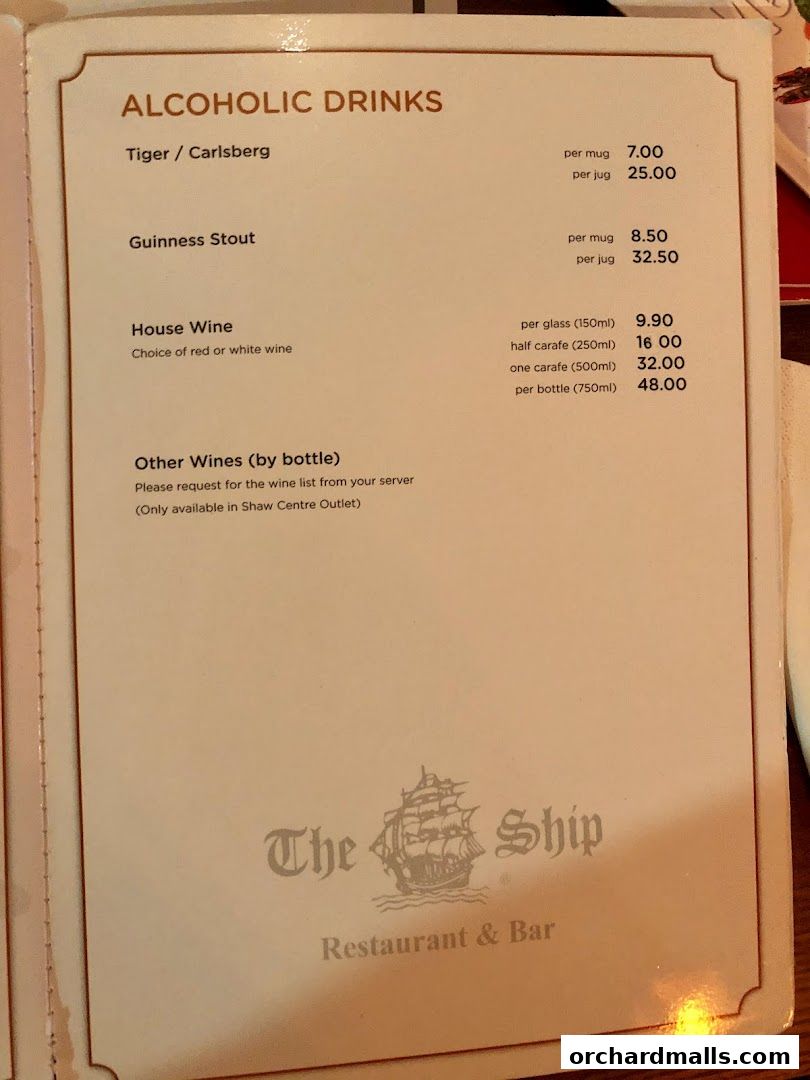 Menu page for The Ship Restaurant  Shaw Centre