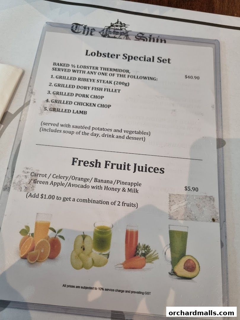 Menu page for The Ship Restaurant  Shaw Centre