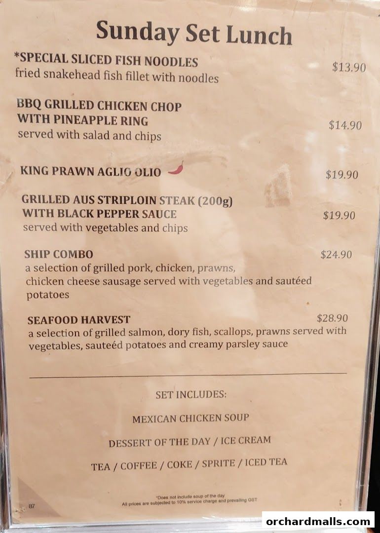 Menu page for The Ship Restaurant  Shaw Centre