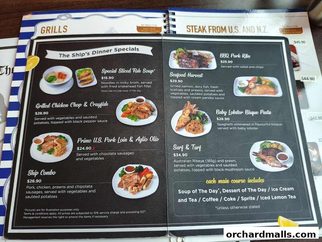 Menu page for The Ship Restaurant  Shaw Centre